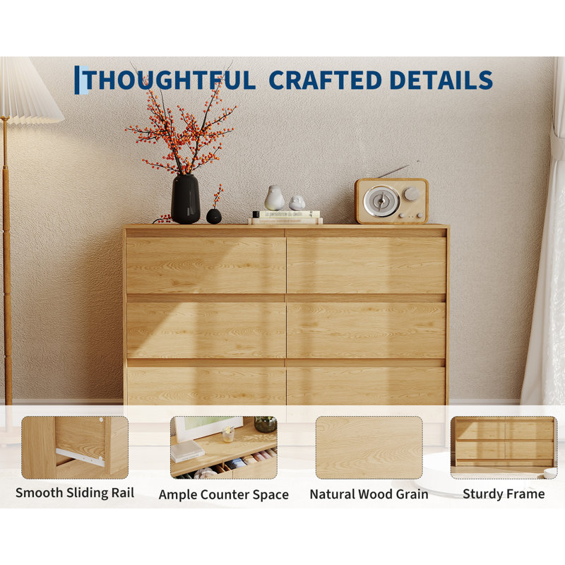 6 Drawers Dresser for Bedroom, 47" Wide