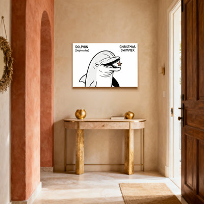 «Dolphin Christmas Swimmer», reproduction d'art sur toile tendue sur toile, ensemble de 1