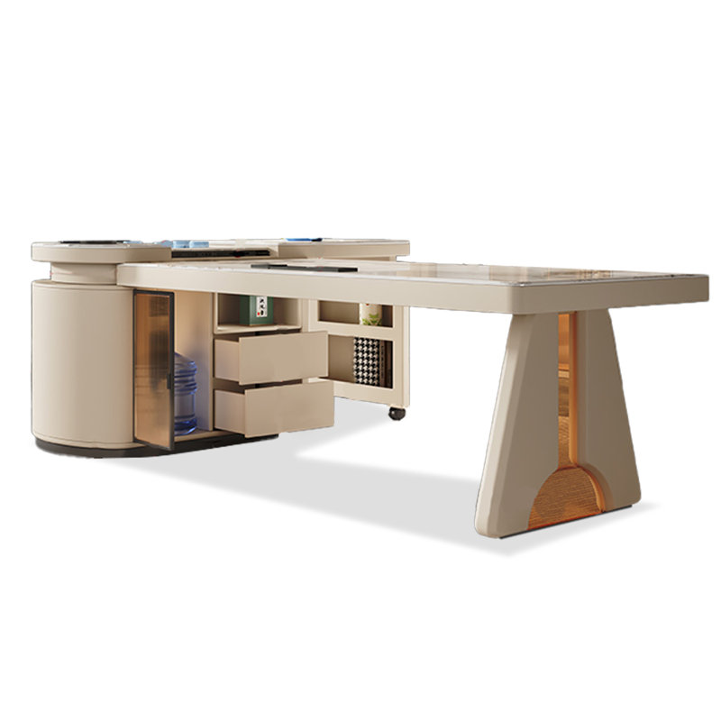 Bureau / table à thé en L avec plateau en pierre frittée, H 3,23 po x l 62,99 po x P 31,5 po