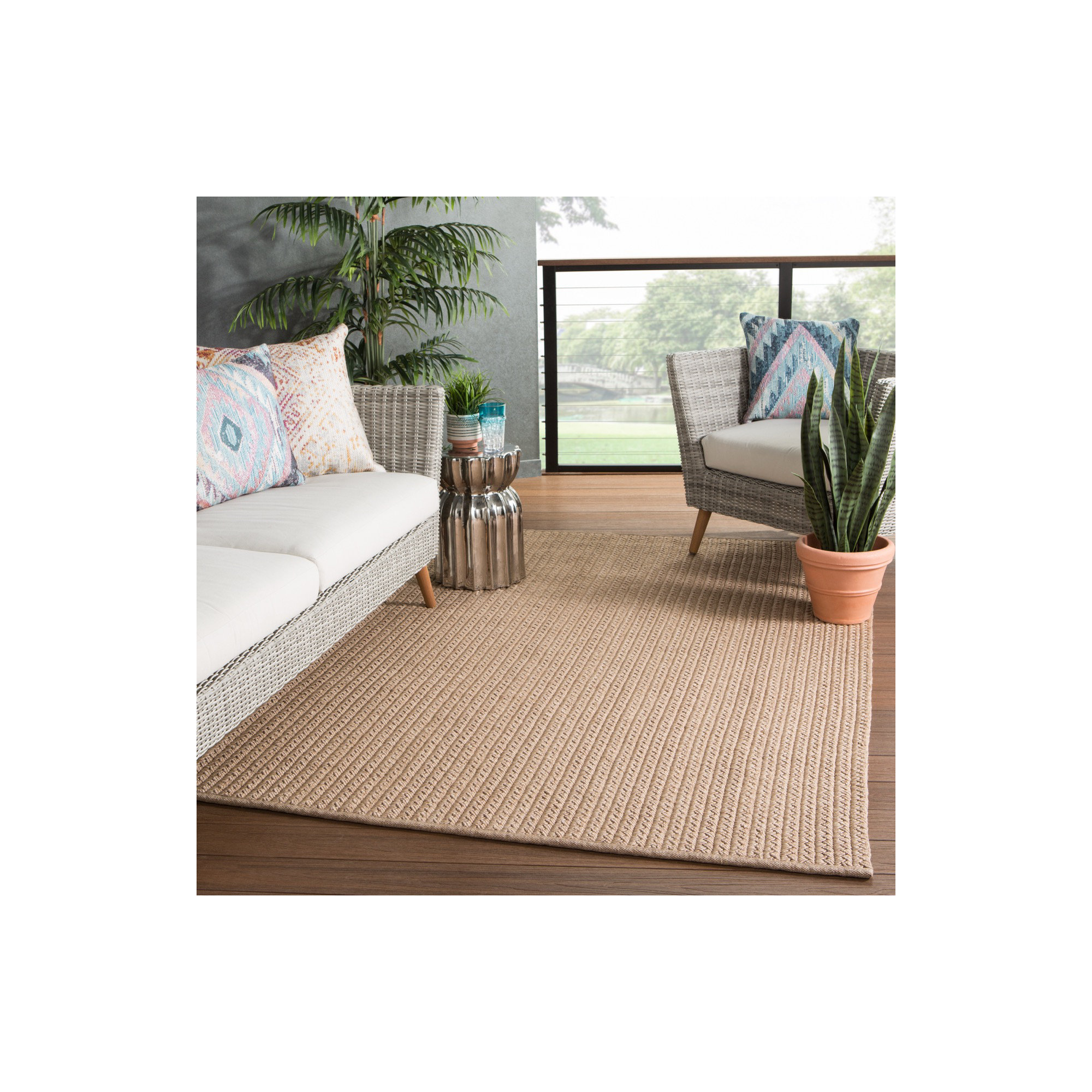 Cullen Handmade Flatweave Indoor/Outdoor Area Rug in Light Tan, Rectangle 7'6" x 9'6"