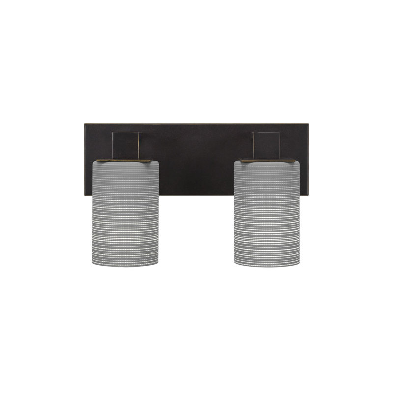 Barre d'éclairage de salle de bain 2 lumières Quattrucci Apollo avec verre de 4 po, Granit foncé, Gris