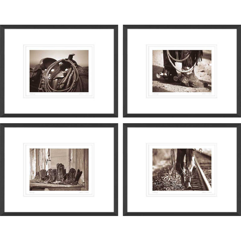 « saddling, debout, reposer, marche »-ensemble de 4 cadres photo sur papier