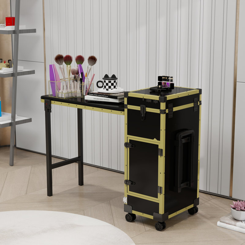 Rolling Portable Manicure Table, Black/Gold