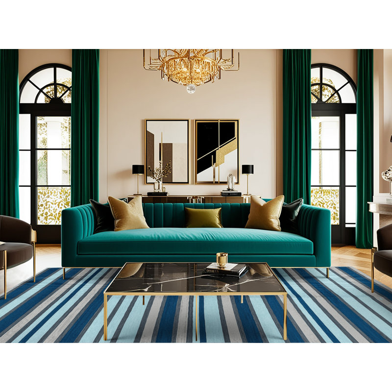  Tapis lavable rayé bleu clair et gris clair, Tapis de couloir 2 pi x 4 pi