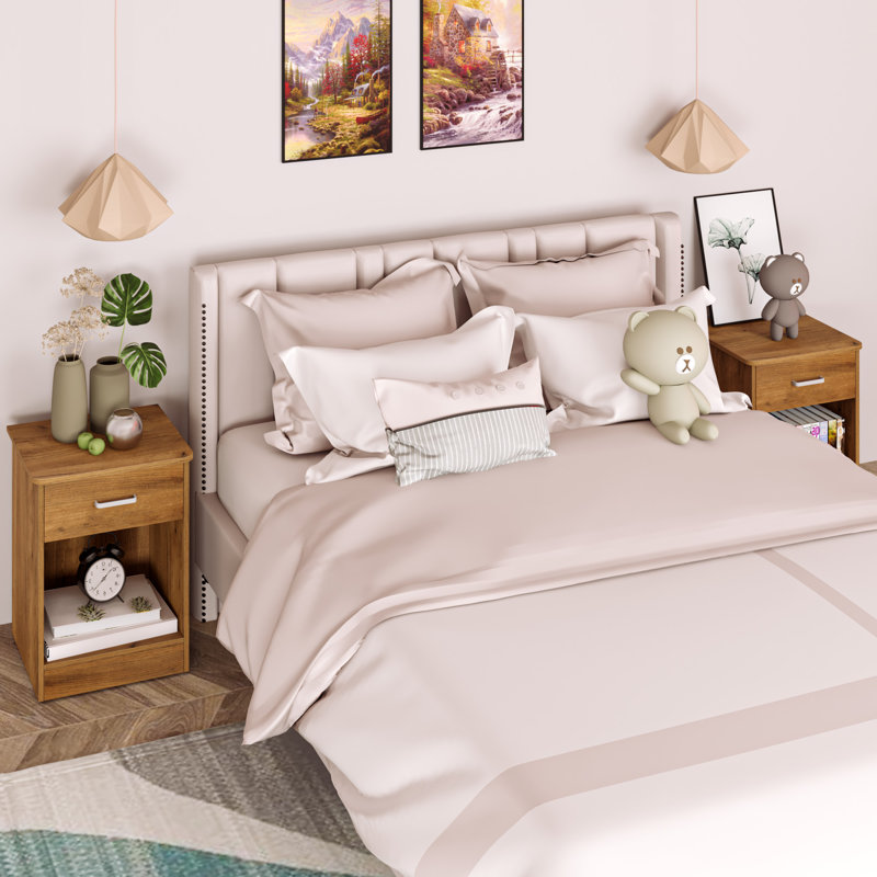 Ignacio 23.6" H Wood Nightstand with Drawer, Wood Grain, Set of 2