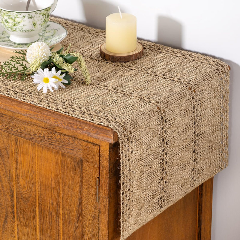 Chemin de table Boho Summer Farmhouse Burlap Jute Bamboo Rustic