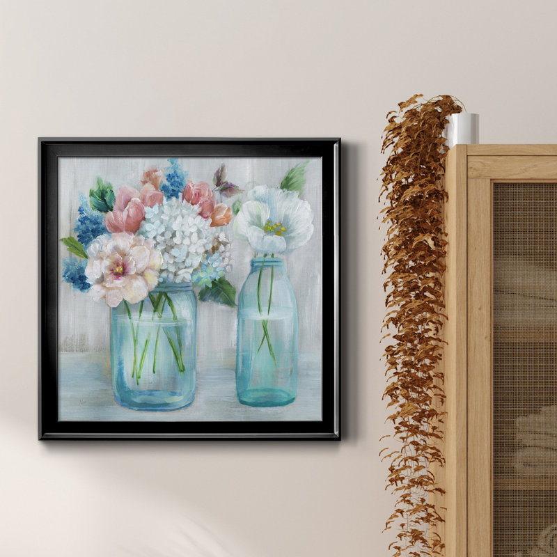 Country Bouquet - Peinture sur toile encadrée, H 34,5 po x l 34,5 po, Cadre noir