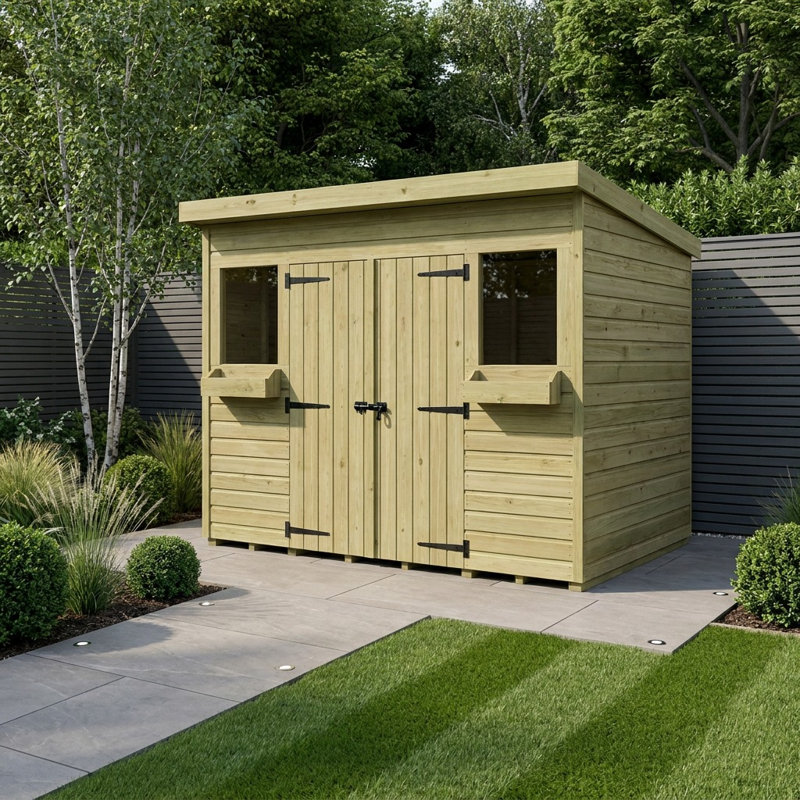 Total Sheds 8ft x 4ft Pent Summer Shed - Toughened Glass External Planters - Pressure Treated Timber - UK Manufactured