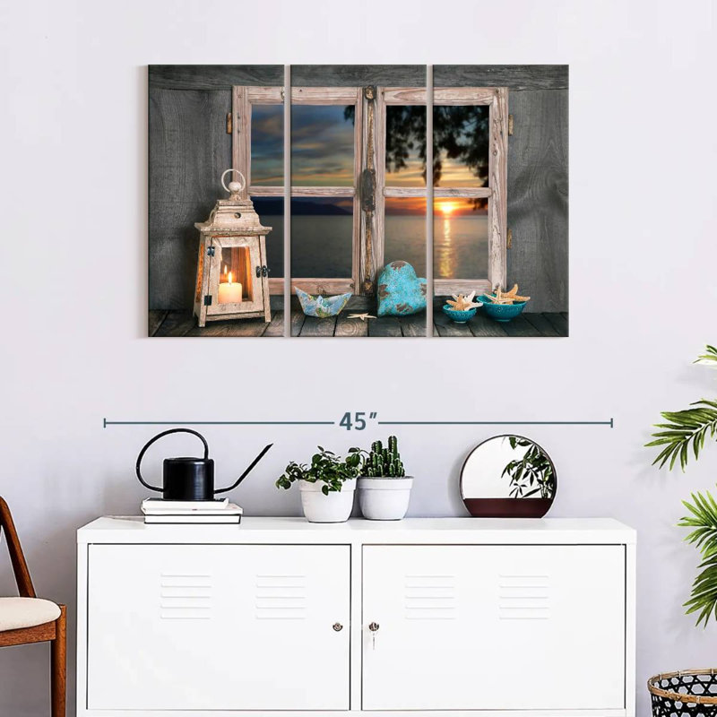 Ensemble de 3 pièces de fenêtre nautique sur toile, H 38 po x l 24 po x P 1,25 po