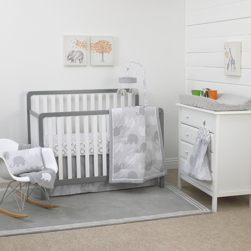 Ensemble de literie pour lit de bébé de huit articles Nojo Viaan, Gris / blanc