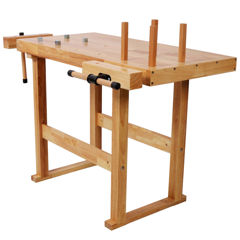 Banc de travail en bois 40 po, banc de travail du bois robuste avec poignée réglable, banc de travail du bois avec rangement pour garage