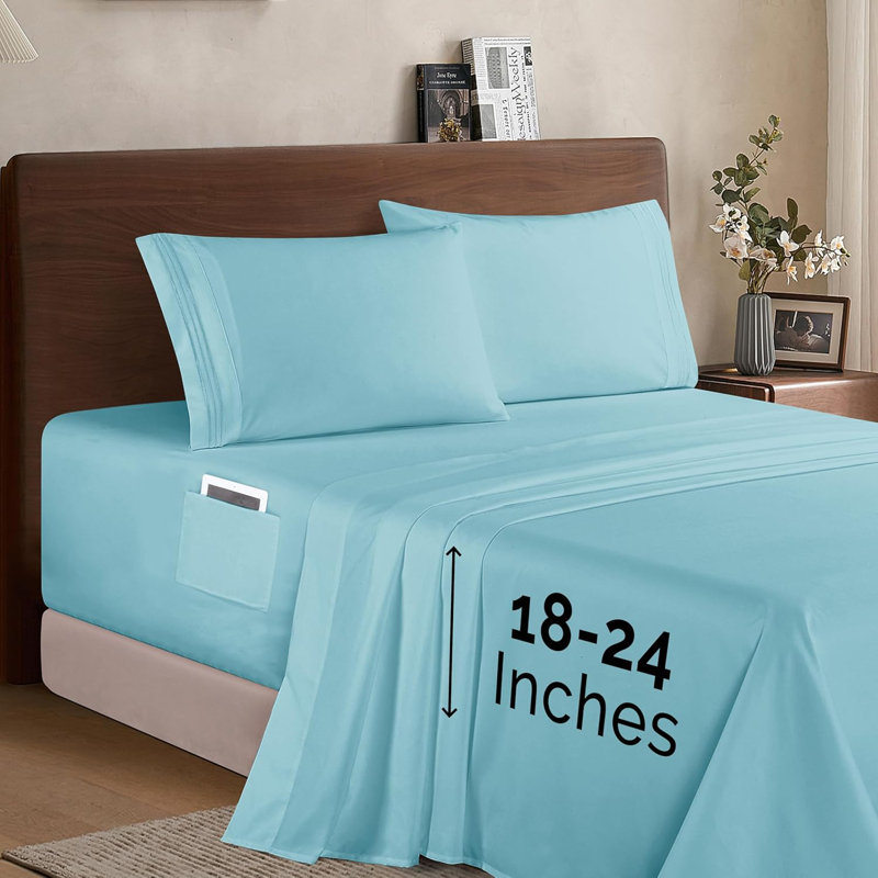 Elegant Comfort Luxury 1500 Premium Hotel Quality Microfiber 4-Piece Sheet Set - Soft, All Around Elastic 18-24 Inches Deep Fitted Sheet - Extra Deep Pocket Sheets