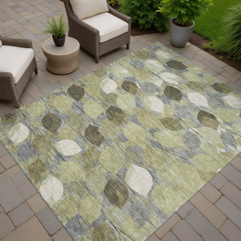 Machine Washable Indoor/Outdoor Chantille ACN2444 Floral Rug, Fern, 10' x 14'