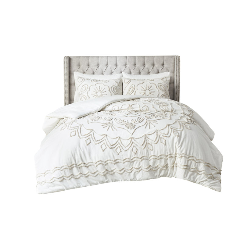 3 Piece Cotton Chenille Bedding - King/ King, /taupe, Casual Style King Comforter With Filling /taupe