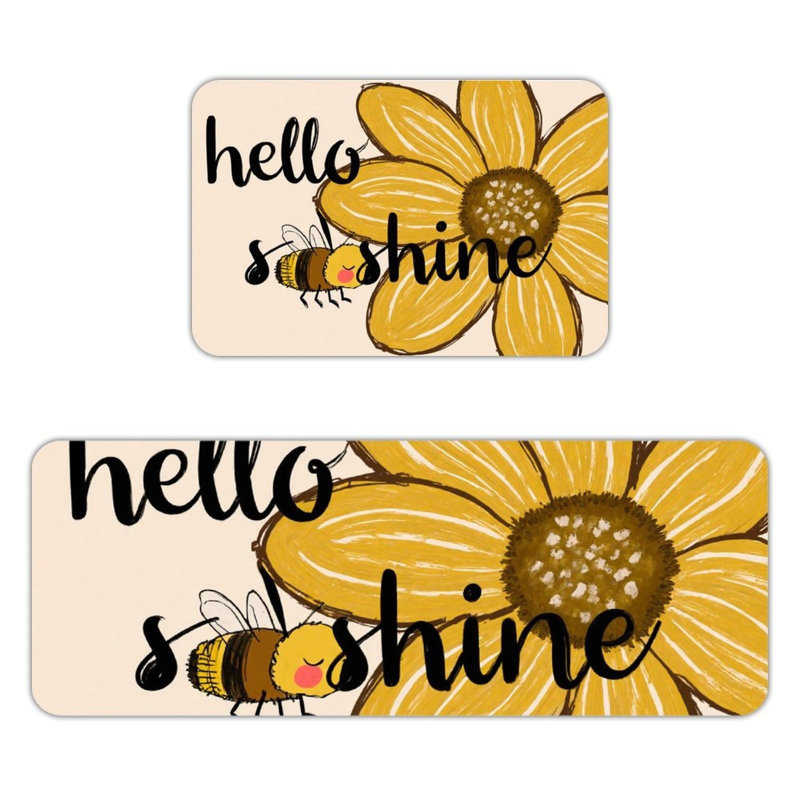 Sunflower & Bee Hello Shine, Non Slip Kitchen Mats Set Of 2