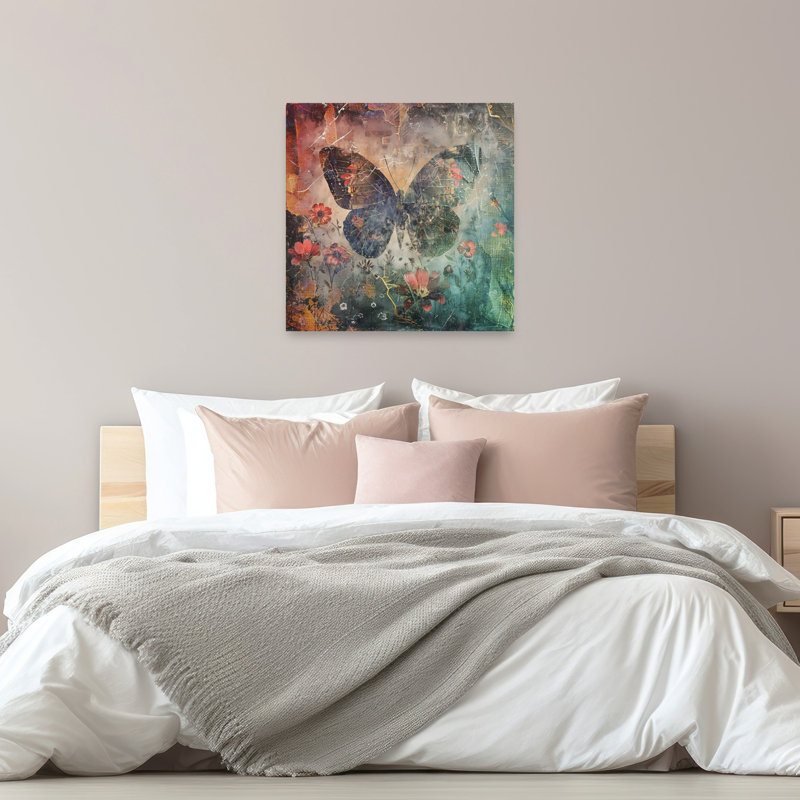 Butterfly Bloom Abstract Modern Retro Butterfly Flower Nature Wall Art Print by Rafal Kulik - Print, 81.28cm H x 81.28cm W