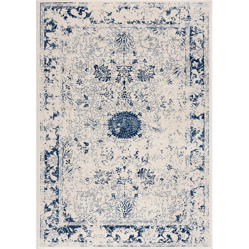 Rug Branch Azura 2' x 3' (2' x 3'3") Blue/Navy Boho Indoor Doormat Rug, Contemporary, Low Pile, Stain-Resistant Entry Carpet - Front Door, Mudroom, Hallway and Kitchen