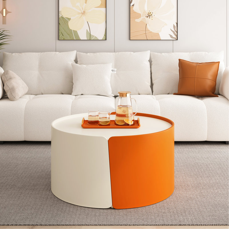 Table basse gigogne (table unique), Blanc antique / orange
