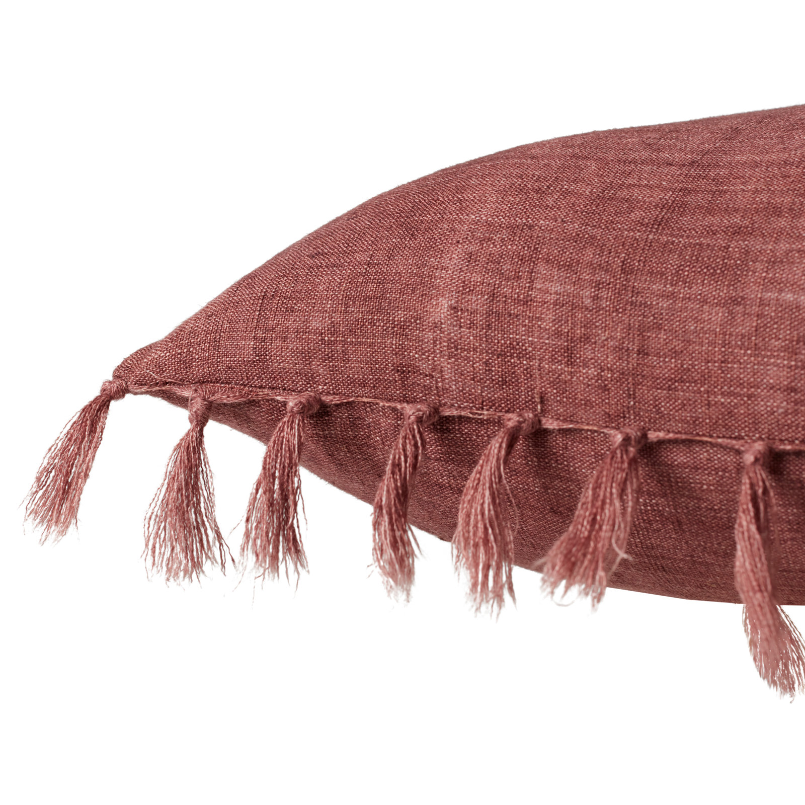 Sharron Tassels Linen Lumbar Throw Pillow, Rose, Down