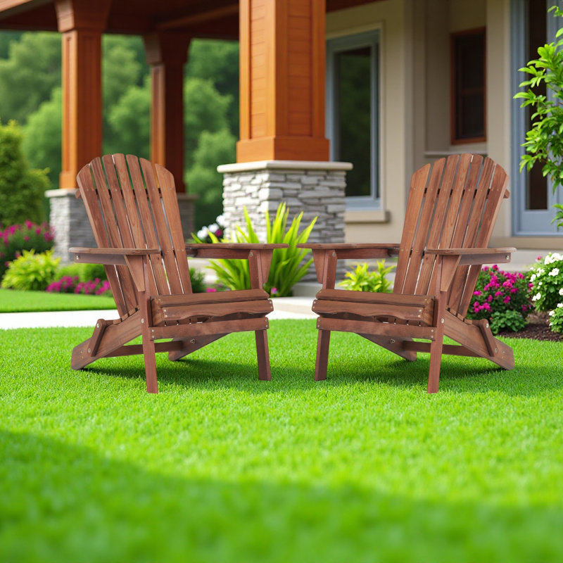 Set of 2 Solid Hemlock Wood Adirondack Chairs – Half Pre-Assembled, Foldable Outdoor Lounge Patio Chairs for Garden, Lawn & Backyard