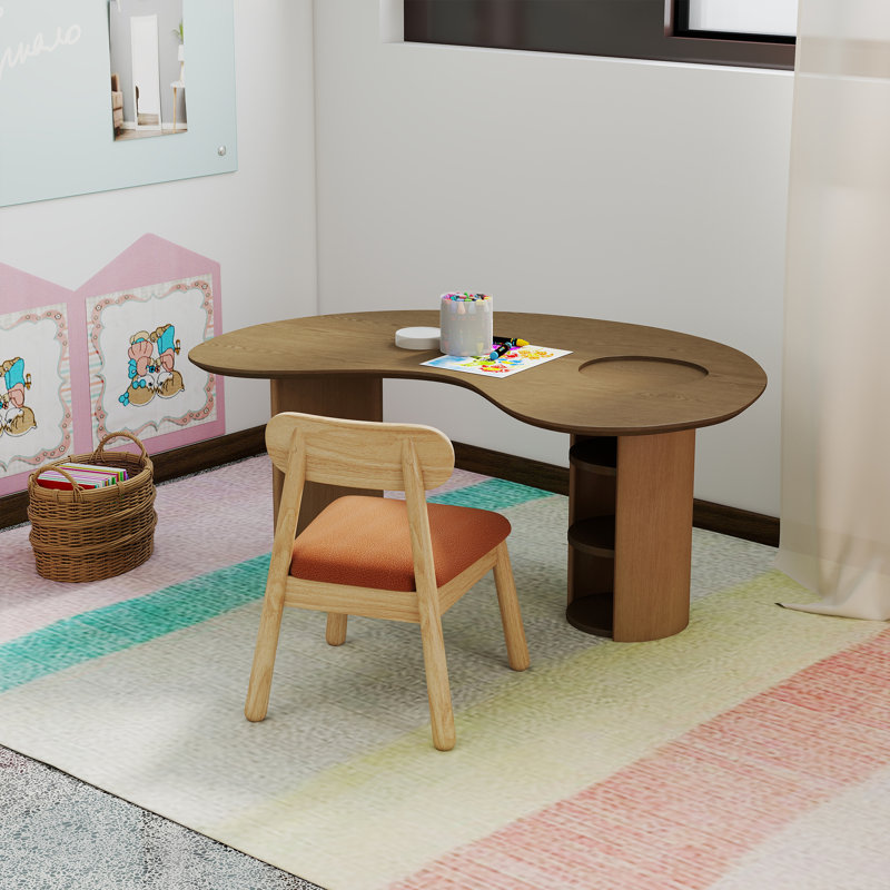 Ensemble de table et de chaises pour enfants, 2, Brun / brun