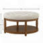 Grande table basse ronde avec repose-pieds rembourré en lin capitonné, grand repose-pieds avec rangement en bois - ivoire-416319403