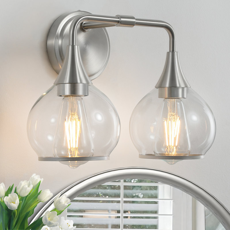 Éclairage pour meuble-lavabo à 2 lumières à intensité variable Lupe, Nickel Finish/Clear Shade