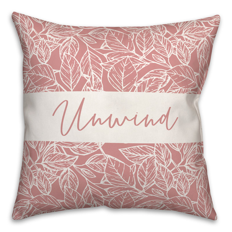 Housse de coussin d'extérieur carré Unwind Leaves 2, Rose, 16 po x 16 po