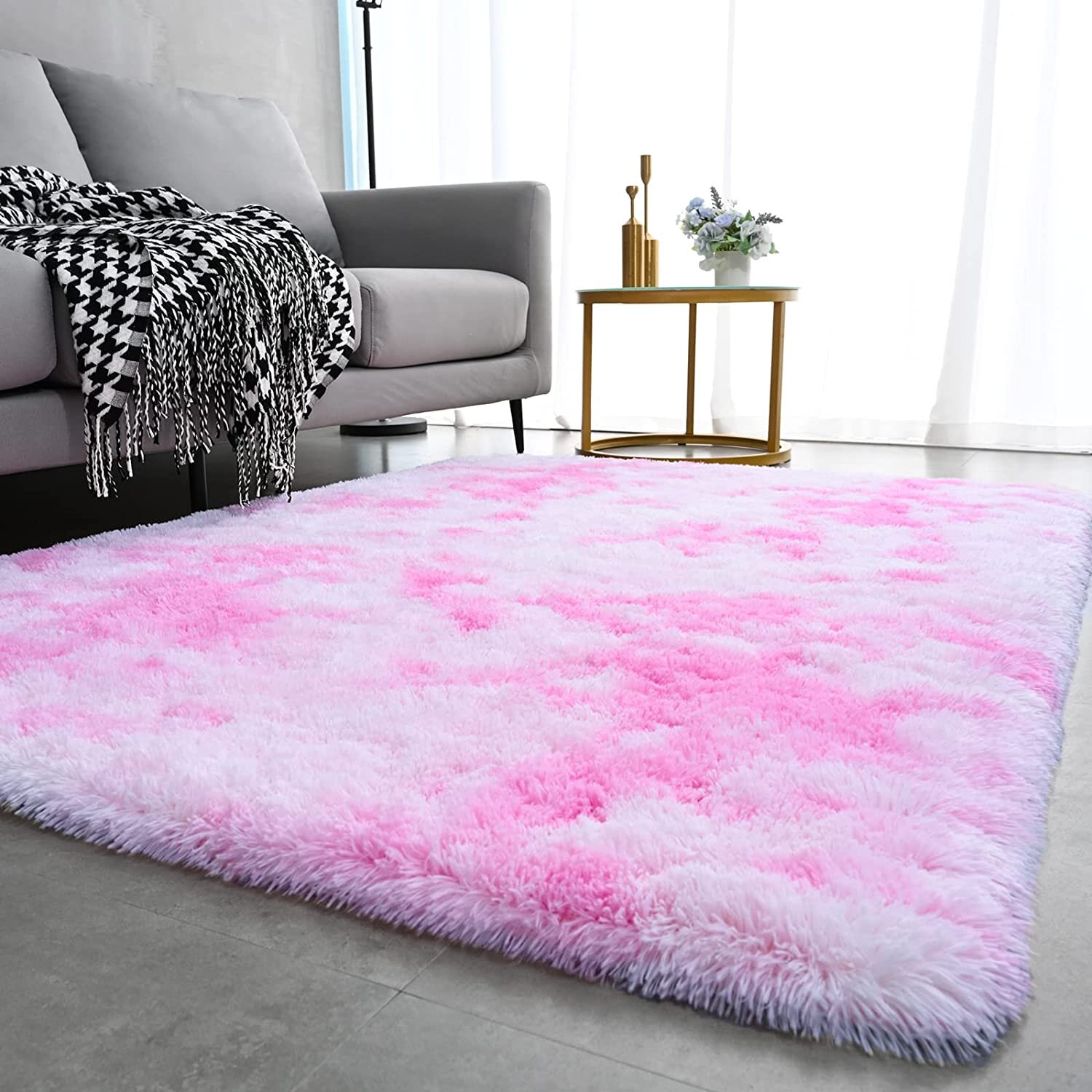 Simple Modern Rug in Pink Glitter Pattern Rug Polyester Washable Anti-Slip  Backing Carpet for Home Decoration - Clearhalo