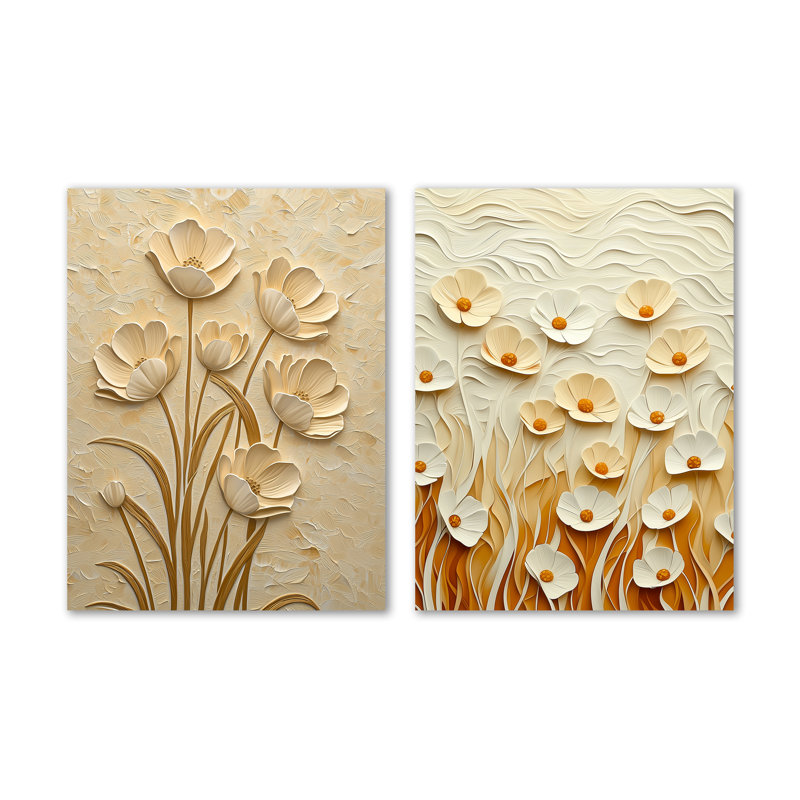 «Minimal Cream Buttercup Field II», ensemble d'art mural en métal pour jardin, 32" H x 48" W