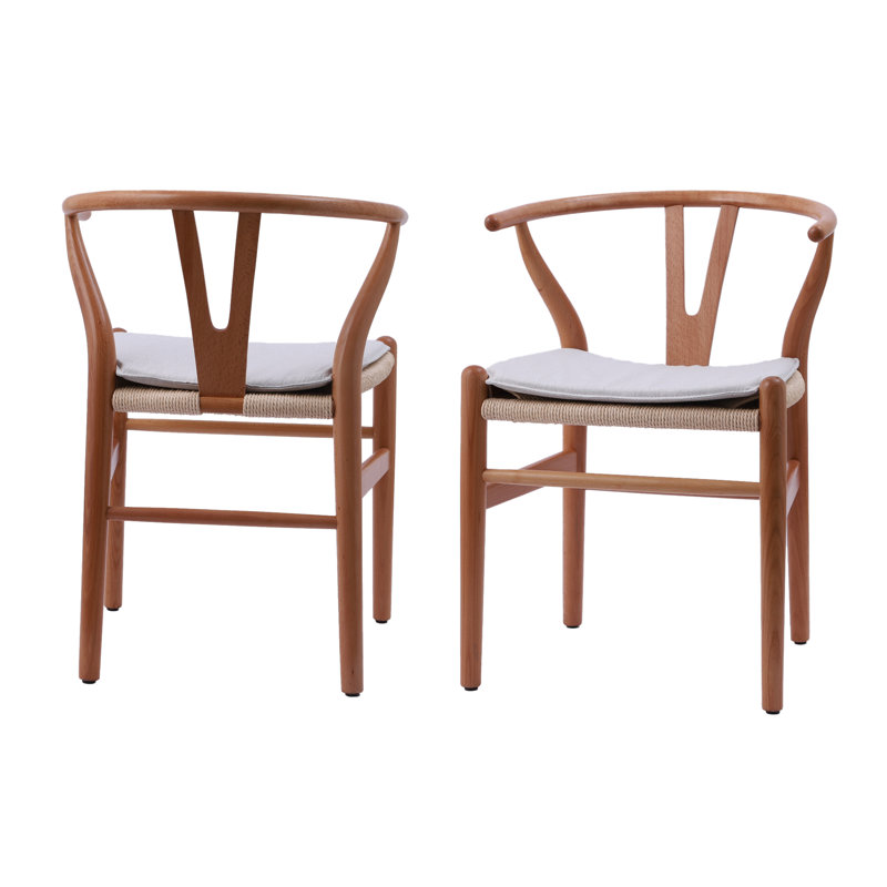 Ensemble de 2 chaises de salle à manger en bois massif tissé et tissé en rotin, Naturel / naturel