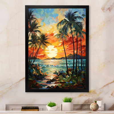 Trewet Orange Palm Trees Mosaic III - Palm Trees Wall Art Palm Framed Canvas Print Wall Art