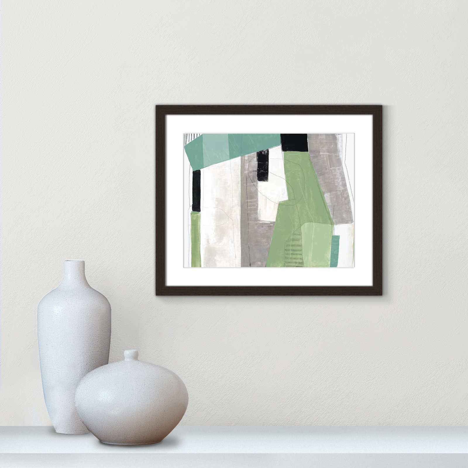 Evergreen Essence Print, 16" H x 19" W x 1.25" D, Walnut Box Frame - Matted Print on Fine Art Paper, White
