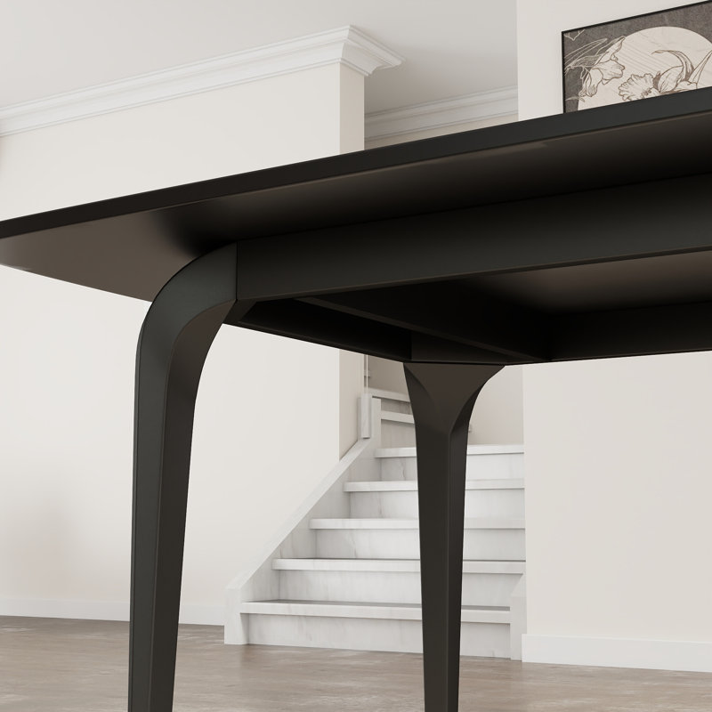 Ensemble table et chaises de salle à manger 6 personnes avec plateau en pierre frittée et revêtement en cuir PU., Noir, Grey