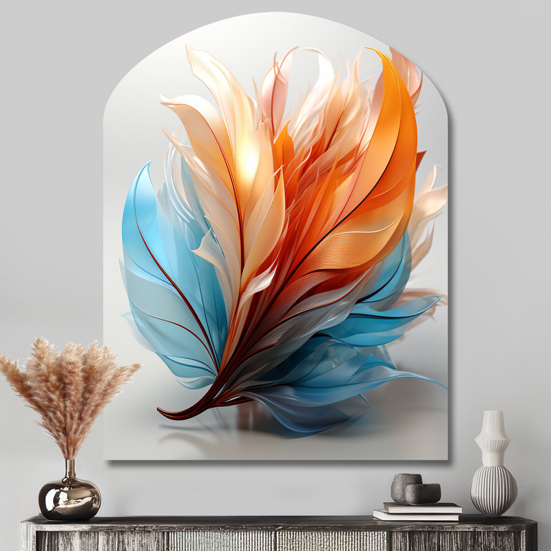Ines - art mural asymétrique en forme d'arche de plumes, H 43 po x l 33 po