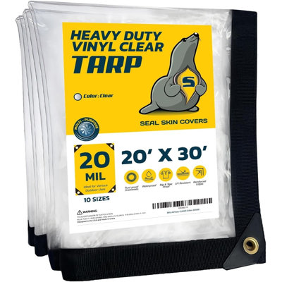 Seal Skin Covers Waterproof Clear Tarp 16x20 FT, 20 Mil 18 OZ 560 GSM Heavy Duty Transparent Vinyl Tarpaulin with Grommets