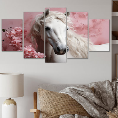 " Pink White Horse Gentle Beauty " 5 - Pieces