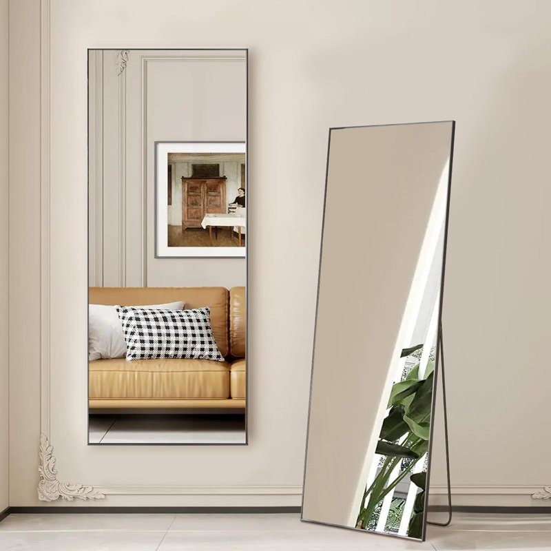 Metal Rectangle Full Length Mirror (Set Of 2), 64" x  21", Black