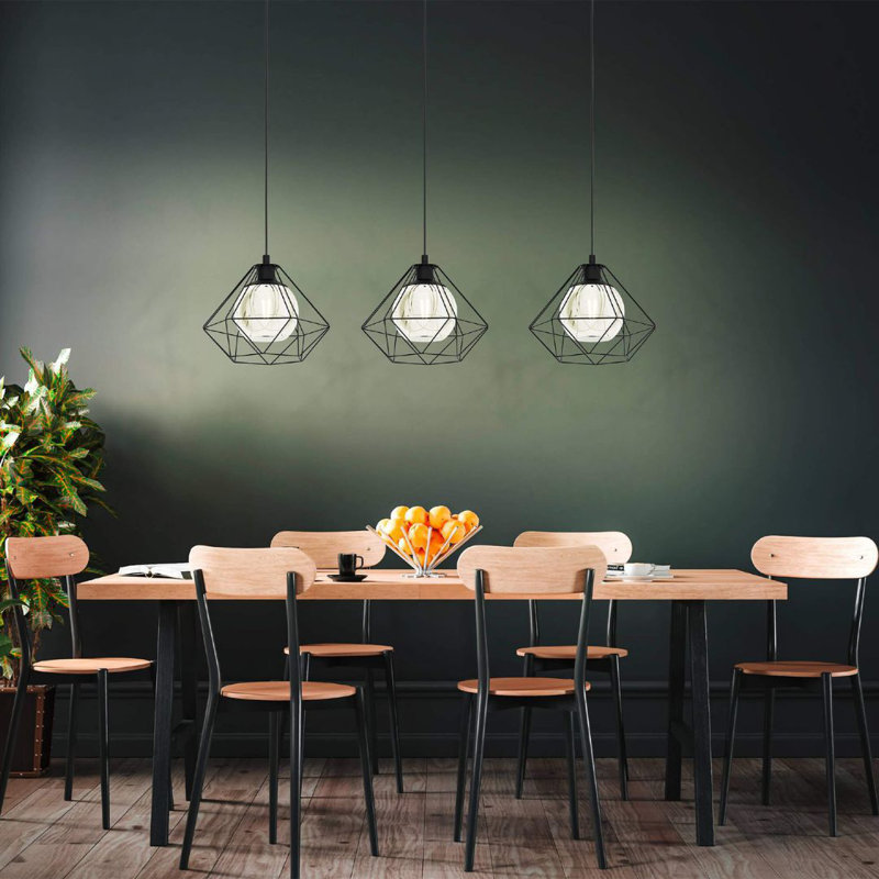 3 - Light Polished Chrome Caged Pendant, Matte Black