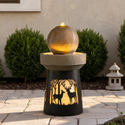 Fontaine d'extérieur moderne à niveaux avec lumières DEL et finition en résine gris ardoise