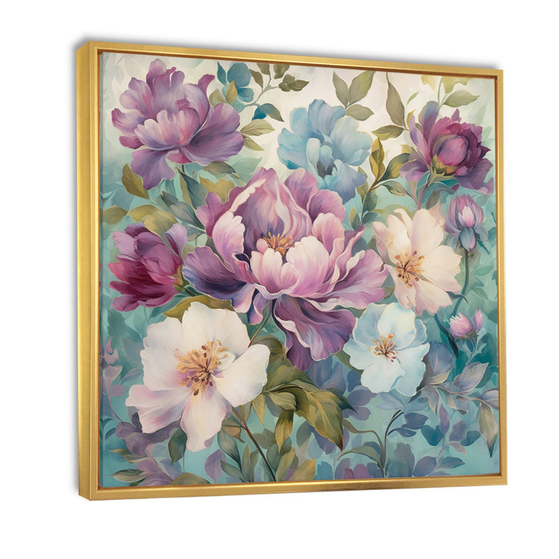 «Retro Collage Blossoming Wildflowers» sur impression sur toile, H 24 po x l 24 po x P 1 po, Cadre flottant doré