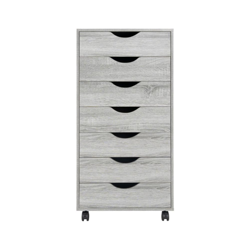 Brixen 7 Drawer Storage Cabinet, rolling storage office cabinets, Gray Oak
