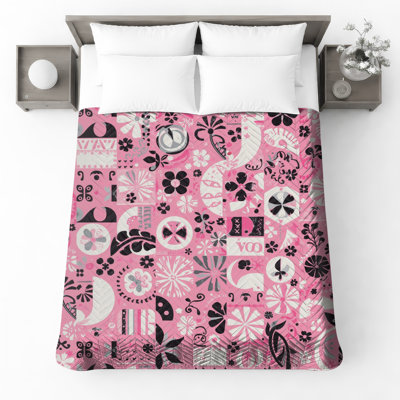Couvre-lit matelassé rose à motif floral abstrait toutes tailles