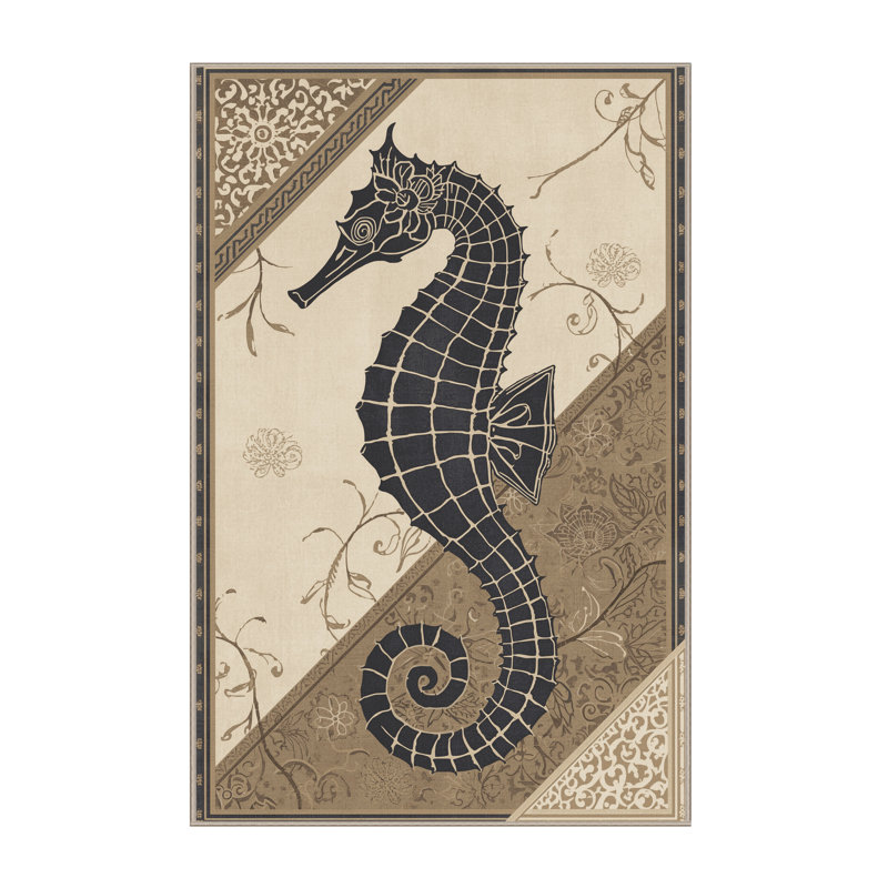 Machine Washable Pavanvir Seahorse Classic Oriental Rug in Beige – Beige Binding, 2x3