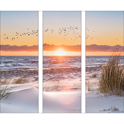 Beach At Sunset I - 3 Piece No Frame Print on Canvas