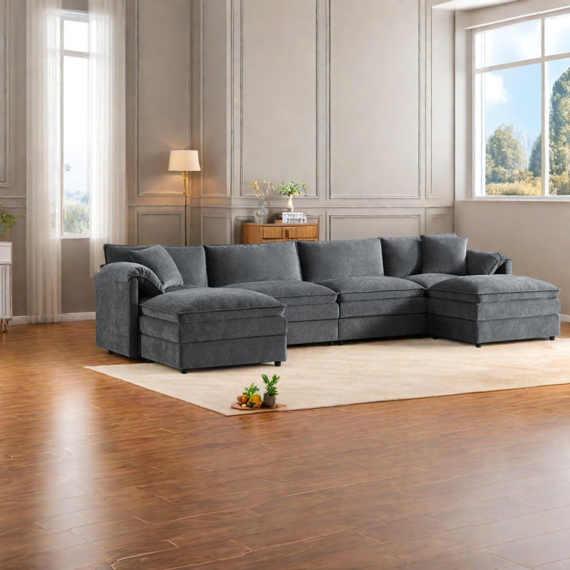 Canapé modulaire en U spacieux de 136 pouces en chenille pour la maison