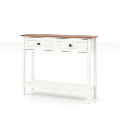 Farmhouse Console Table With Drawers And Bottom Storage Shelf, Rustic Entryway Side Table For Living Room, Hallway, Antique White | Gift Idea