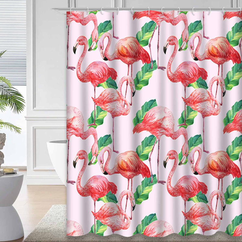 Aquarelle florale, flamant, art animalier, toile de fond avec 12 crochets, L 72 po x l 84 po