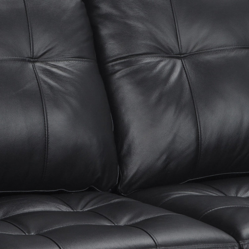 Causeuse en cuir véritable avec accoudoirs coussinés de 66,5 po Bellamy, Cuir véritable noir
