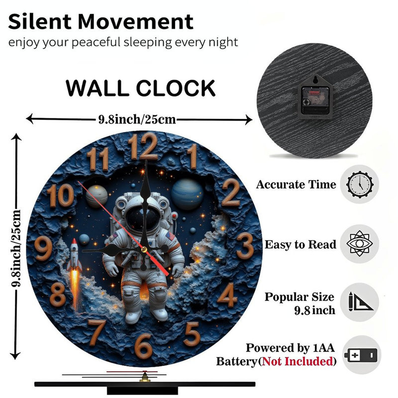 Astronaut Clock Space Wall Decor